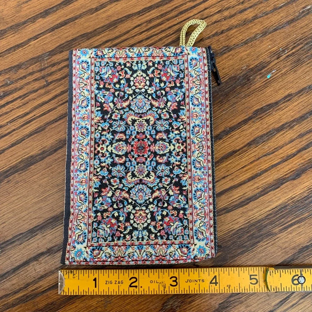Turkish Rug Inspired Mini Coin Purse Credit Card Holder Thin Low Profile Zip 6x4